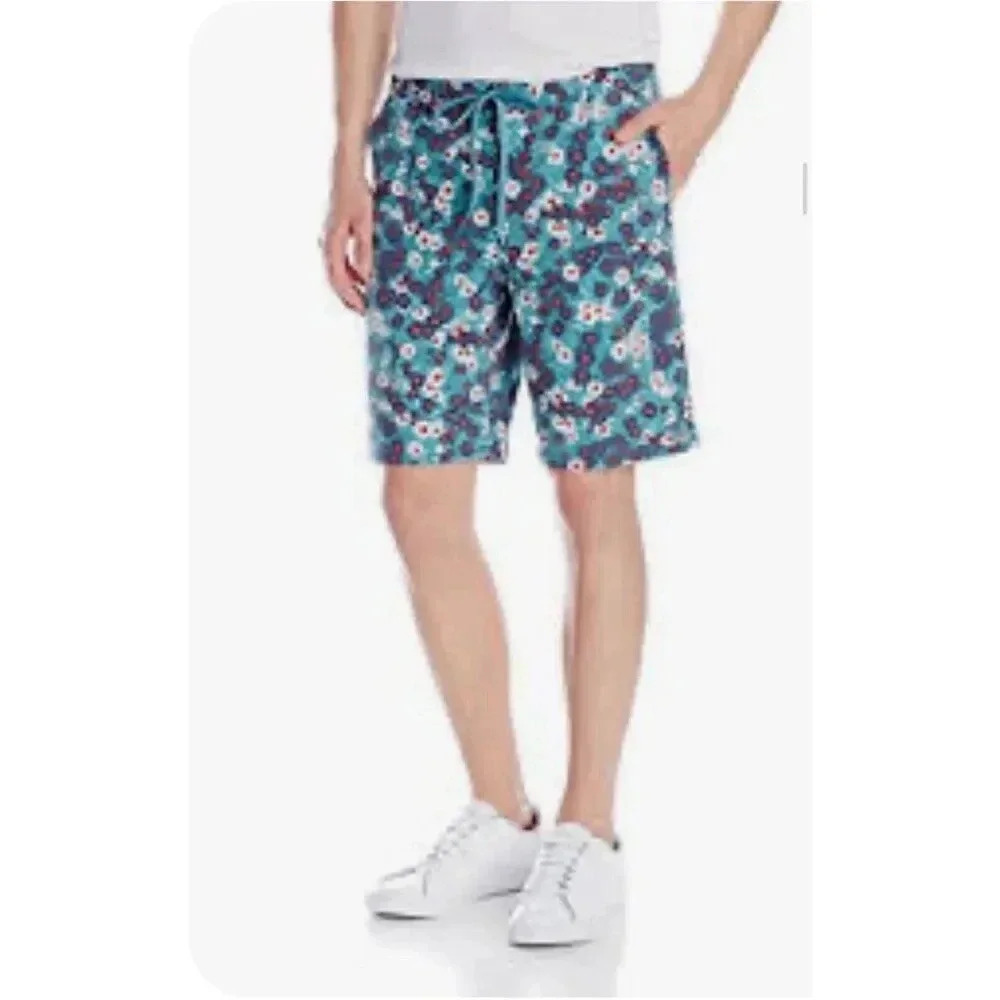 LRG Men's RC Elastic Waist Chino Short, Light Teal Floral Size L